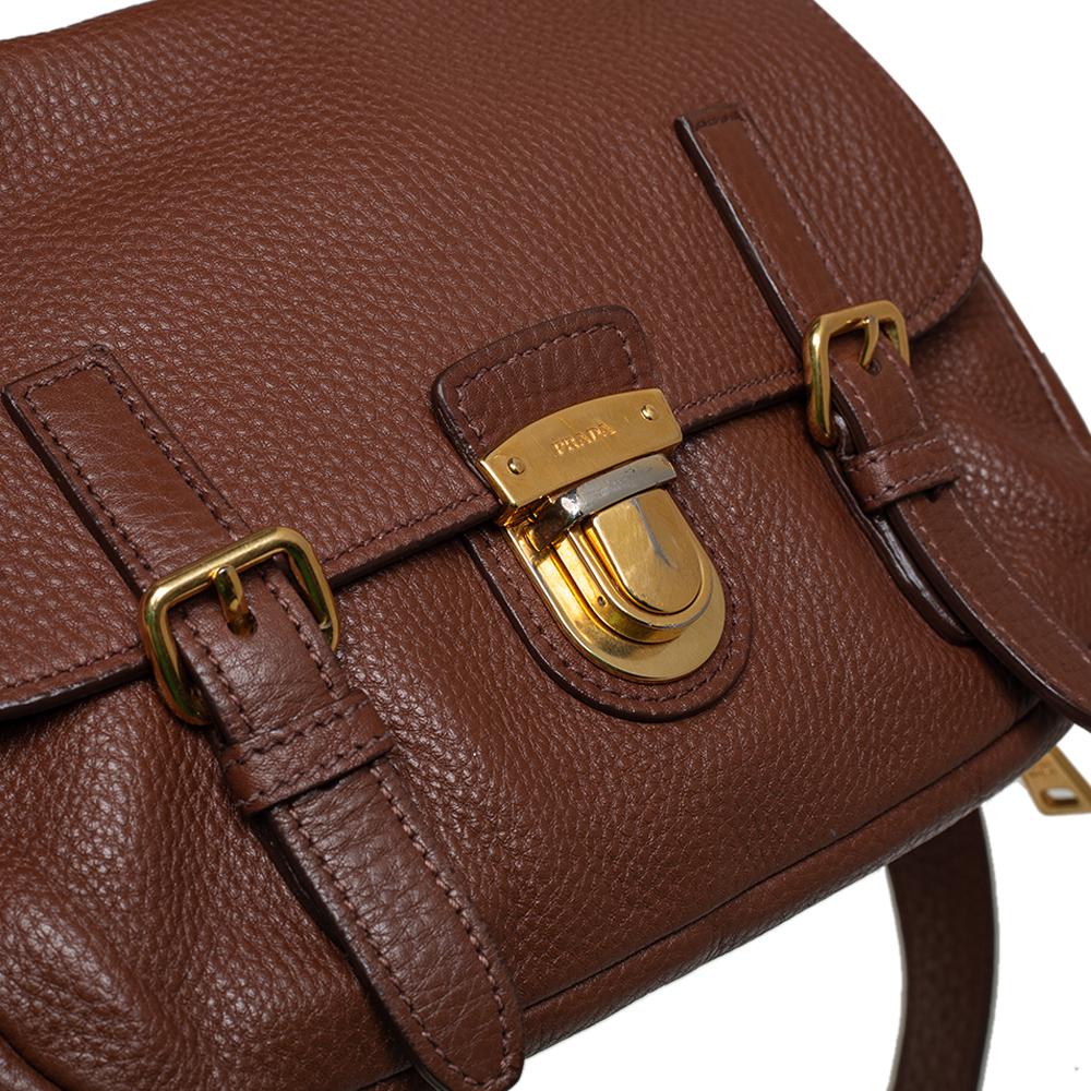 Prada Brown Leather Flap Messenger Bag 5