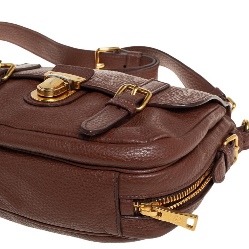 Women's Prada Brown Leather Flap Messenger Bag