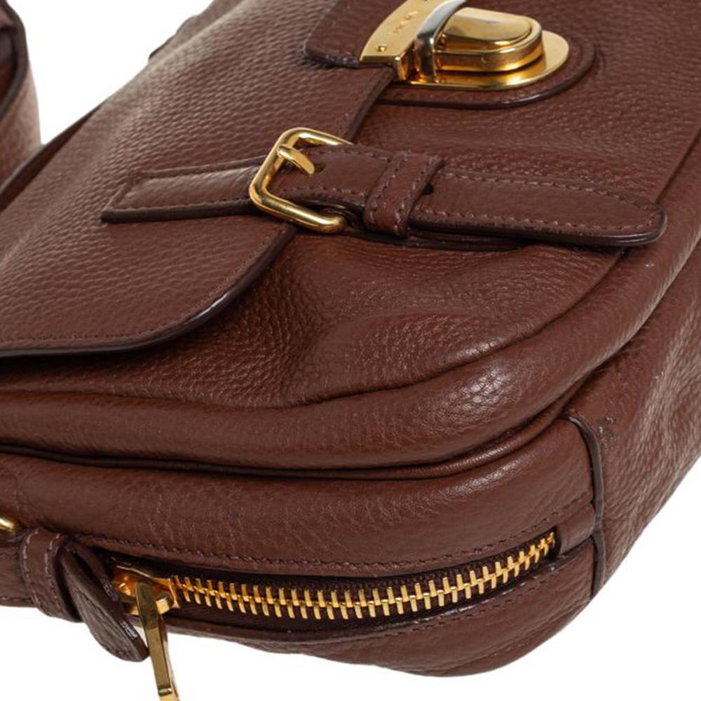 Prada Brown Leather Flap Messenger Bag 4