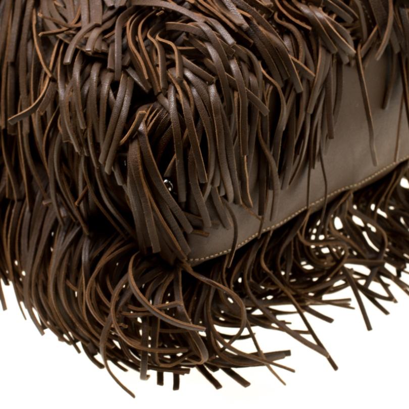 Prada Brown Leather Fringe Hobo 1