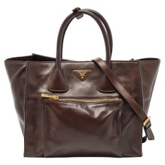 Prada Brown Leather Front Pocket Convertible Tote