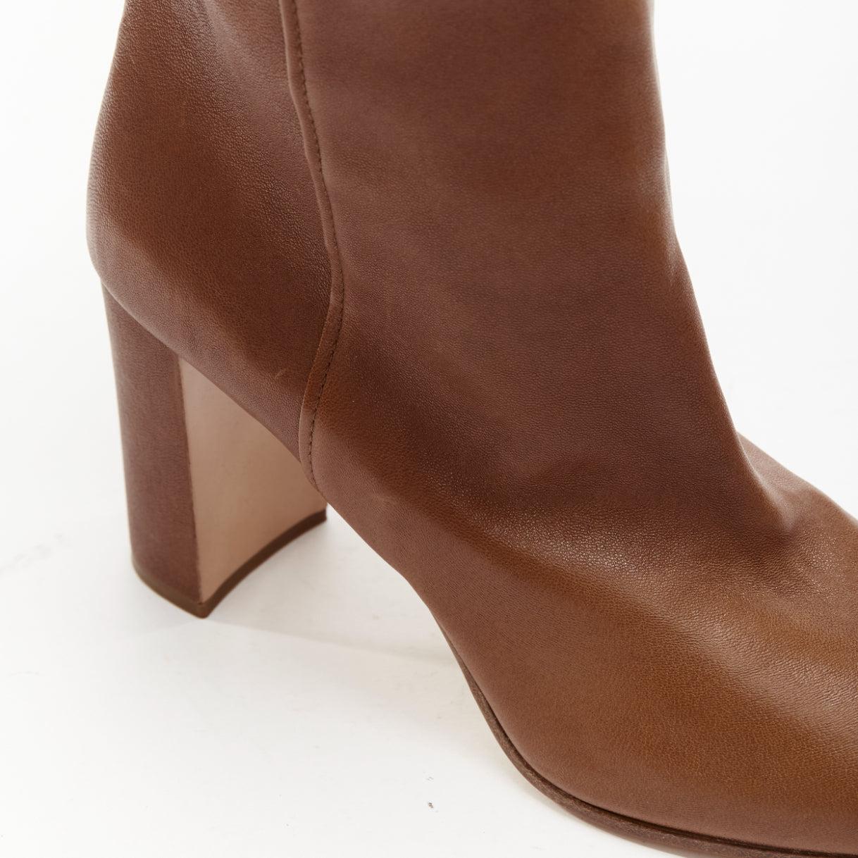 PRADA brown leather high low top almond toe block heel tall boots EU38 For Sale 3