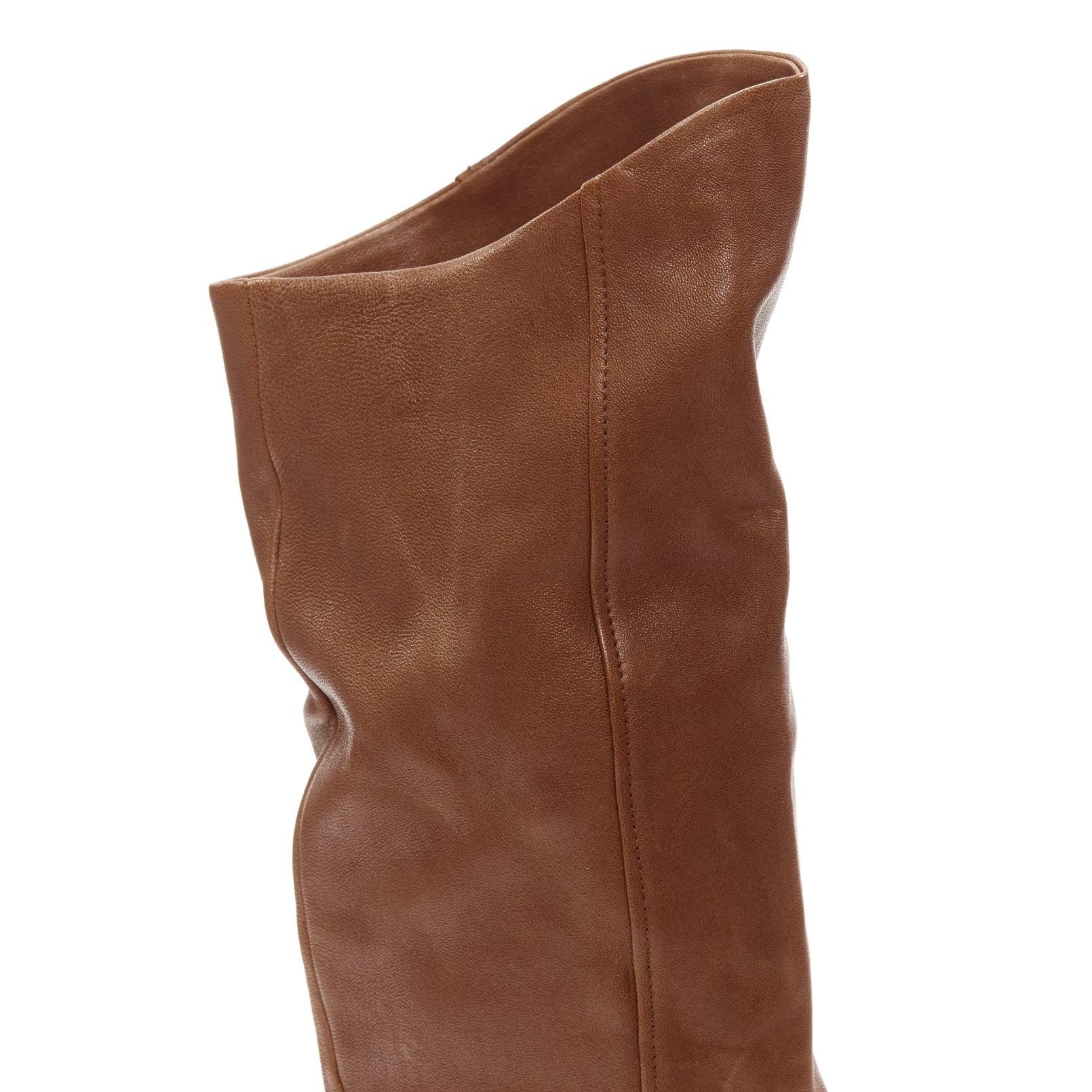 PRADA brown leather high low top almond toe block heel tall boots EU38 For Sale 5