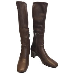 Prada Brown Leather Knee High Boots