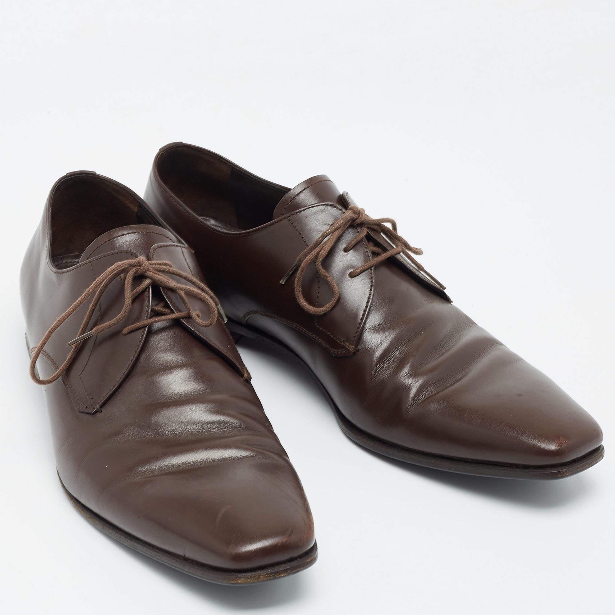 Women's Prada Brown Leather Lace Up Oxford Size 43.5 For Sale