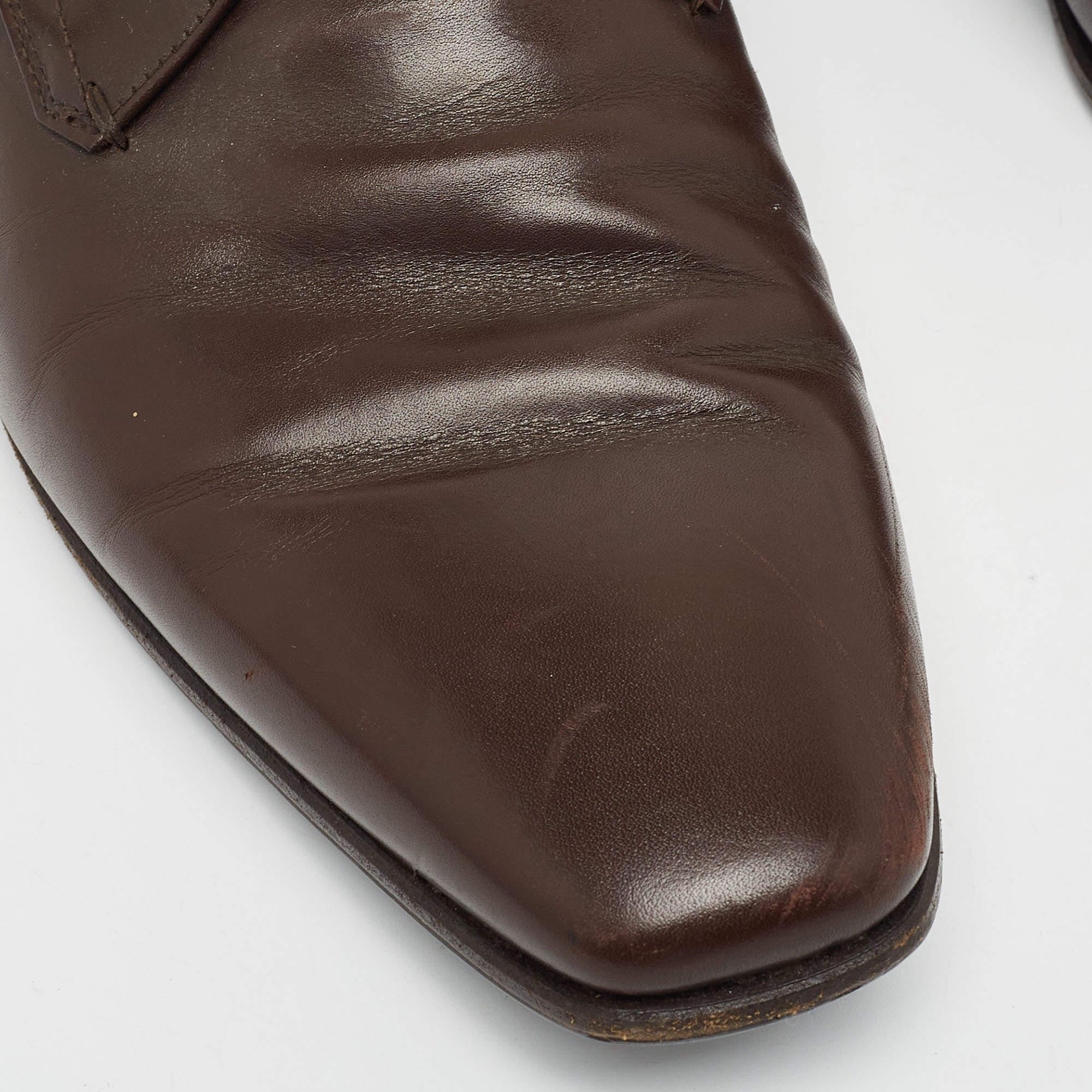 Prada Brown Leather Lace Up Oxford Size 43.5 For Sale 1