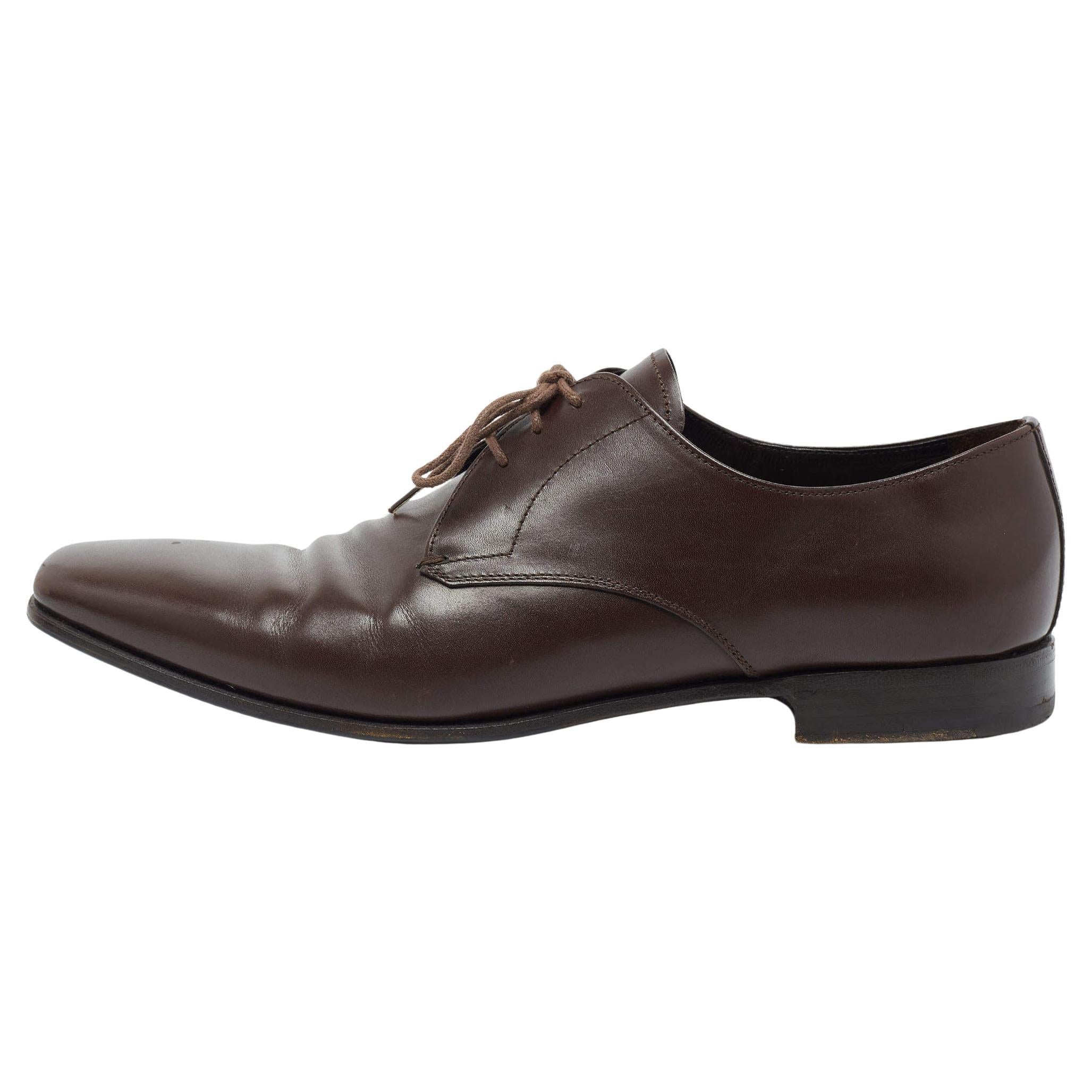 Prada Brown Leather Lace Up Oxford Size 43.5 For Sale