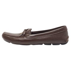 Prada - Mocassins en cuir Brown avec logo et nœud Taille 38.5