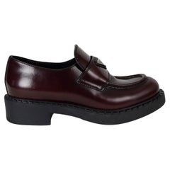 PRADA brown leather LOGO PLAQUE BRUSHED Loafers Shoes 37