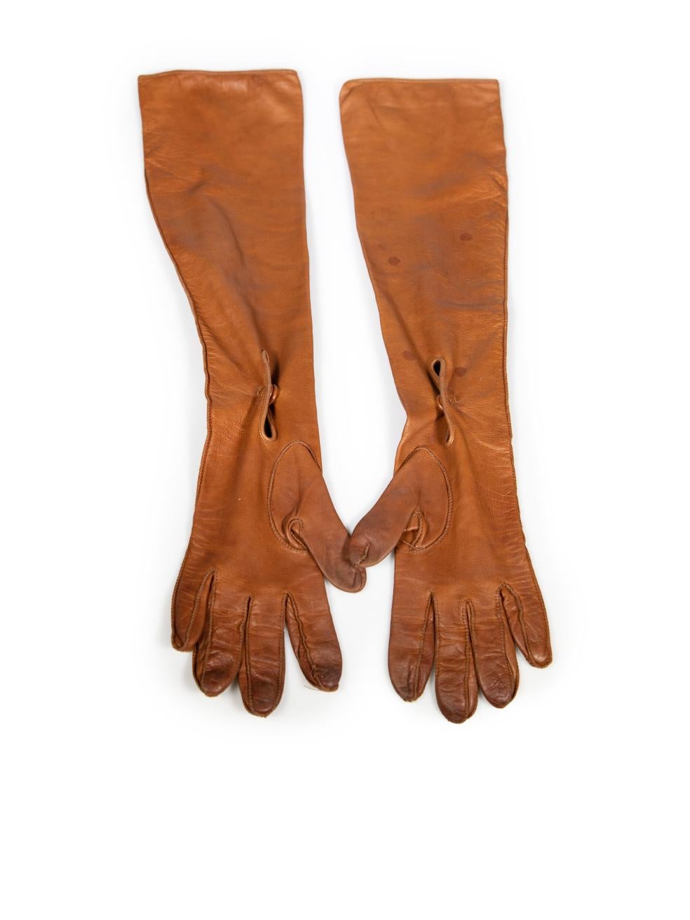 Prada Brown Leather Long Gloves In Good Condition For Sale In London, GB