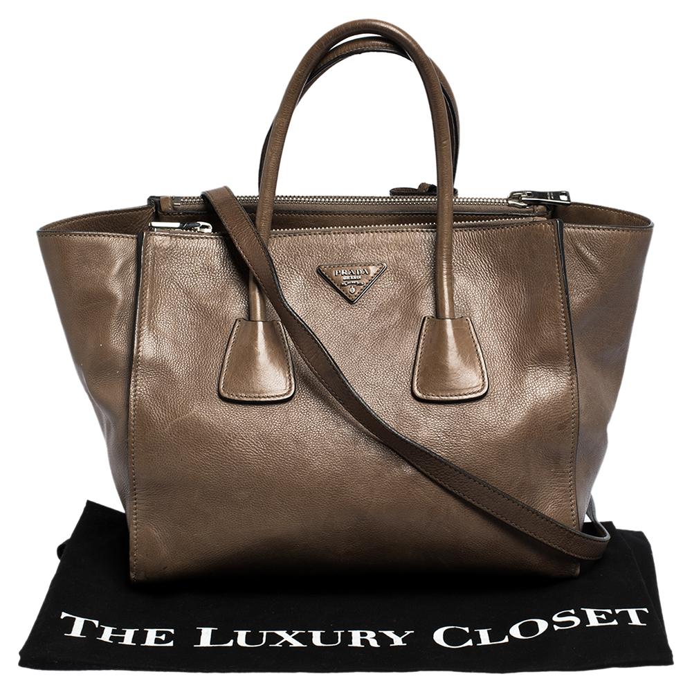 Prada Brown Leather Medium Twin Pocket Double Handle Tote 7