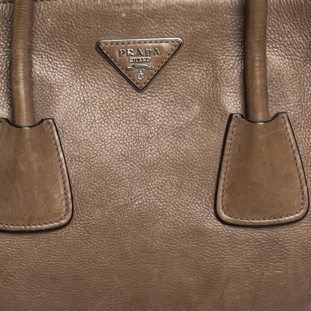 Women's Prada Brown Leather Medium Twin Pocket Double Handle Tote