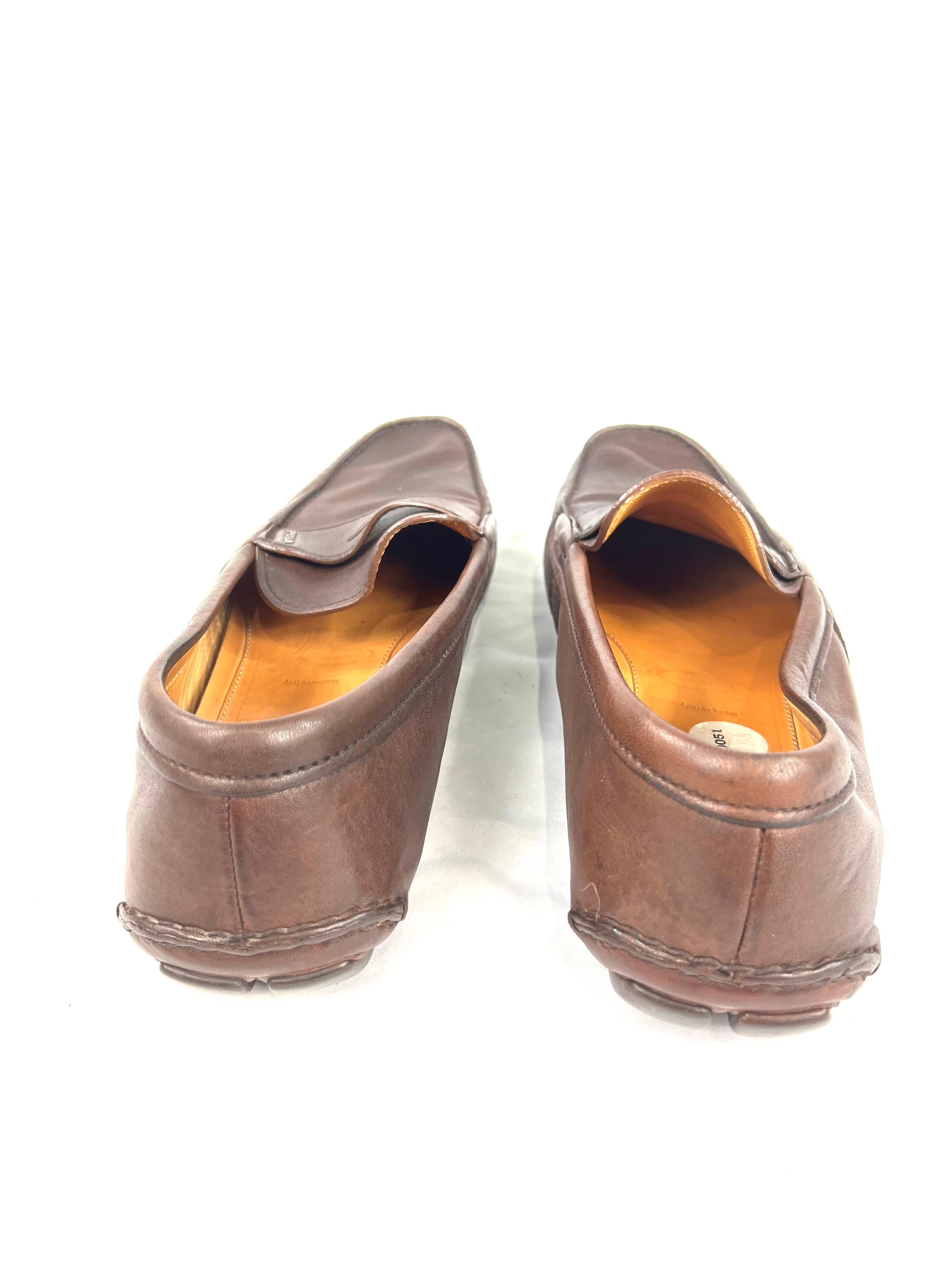 Prada Brown Leather Moccasins Flat Shoes, Size 11 For Sale 1