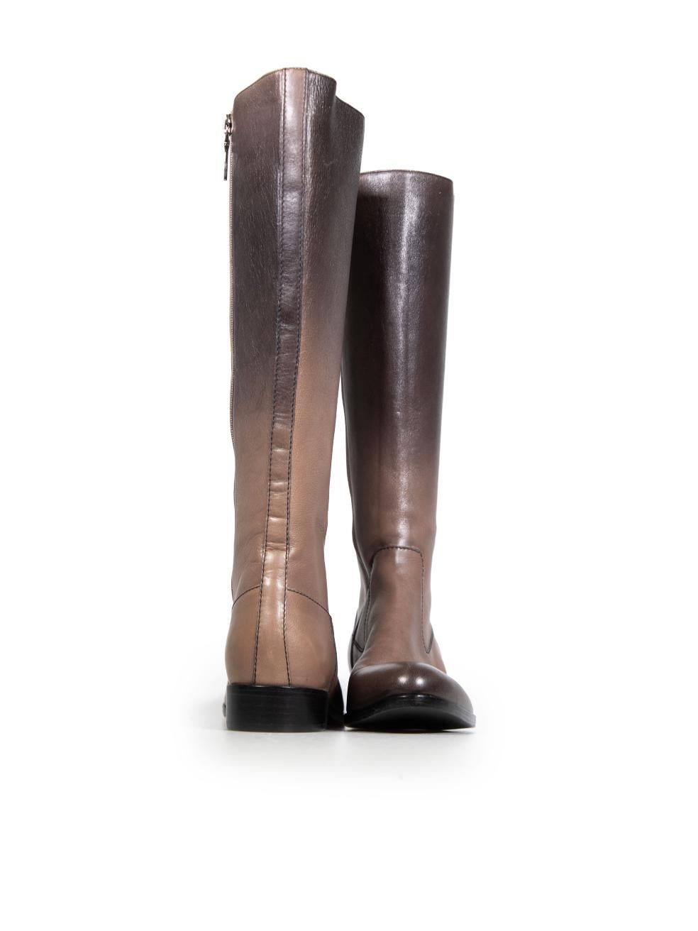 Prada Brown Leather Ombré Mid Calf Boots Size IT 35.5 In Good Condition In London, GB