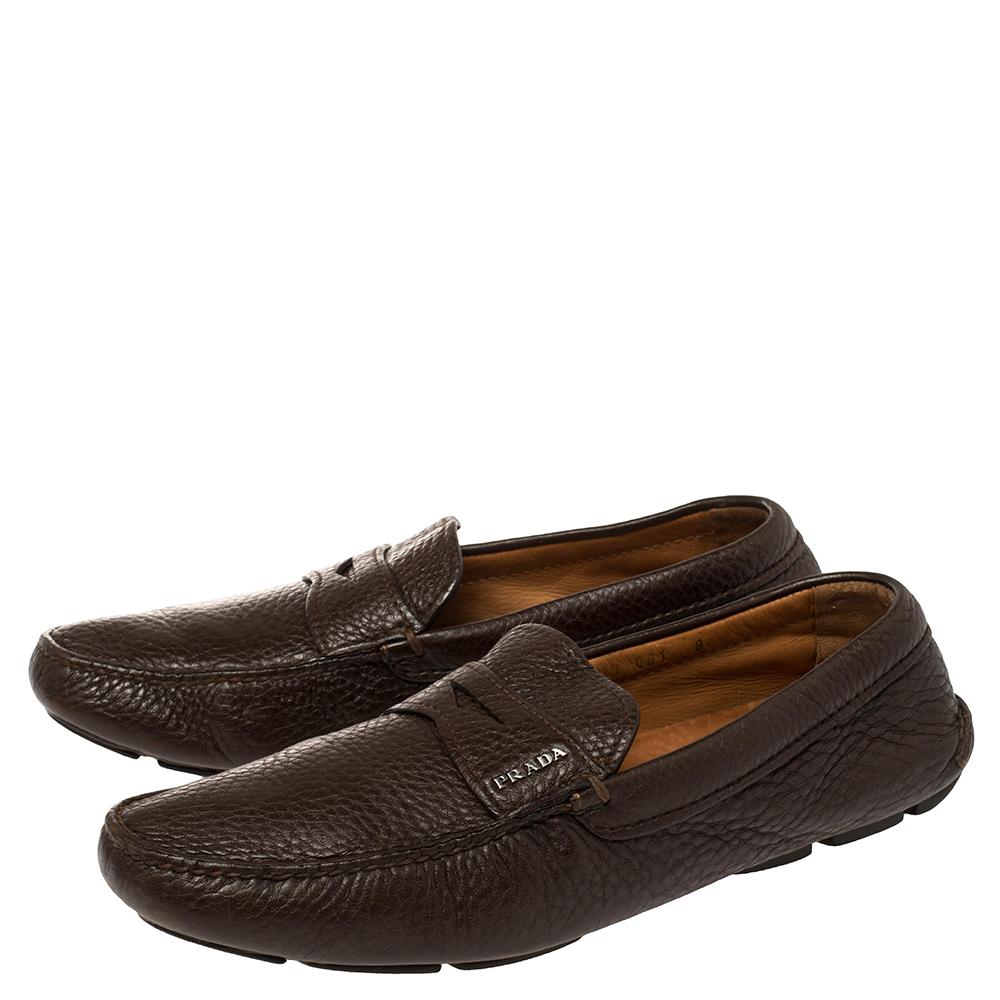 Prada Brown Leather Penny Loafers Size 42 2