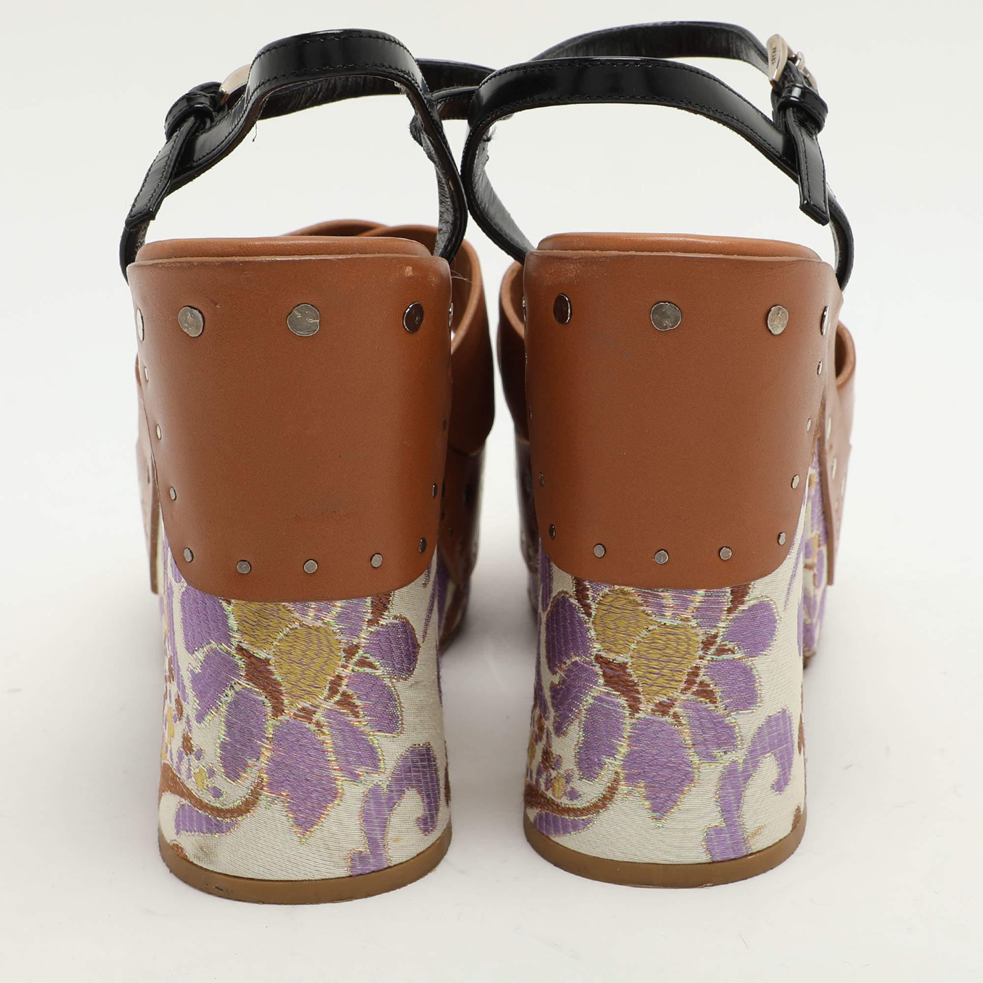 Prada Brown Leather Platform Ankle Strap Sandals Size 38.5 1
