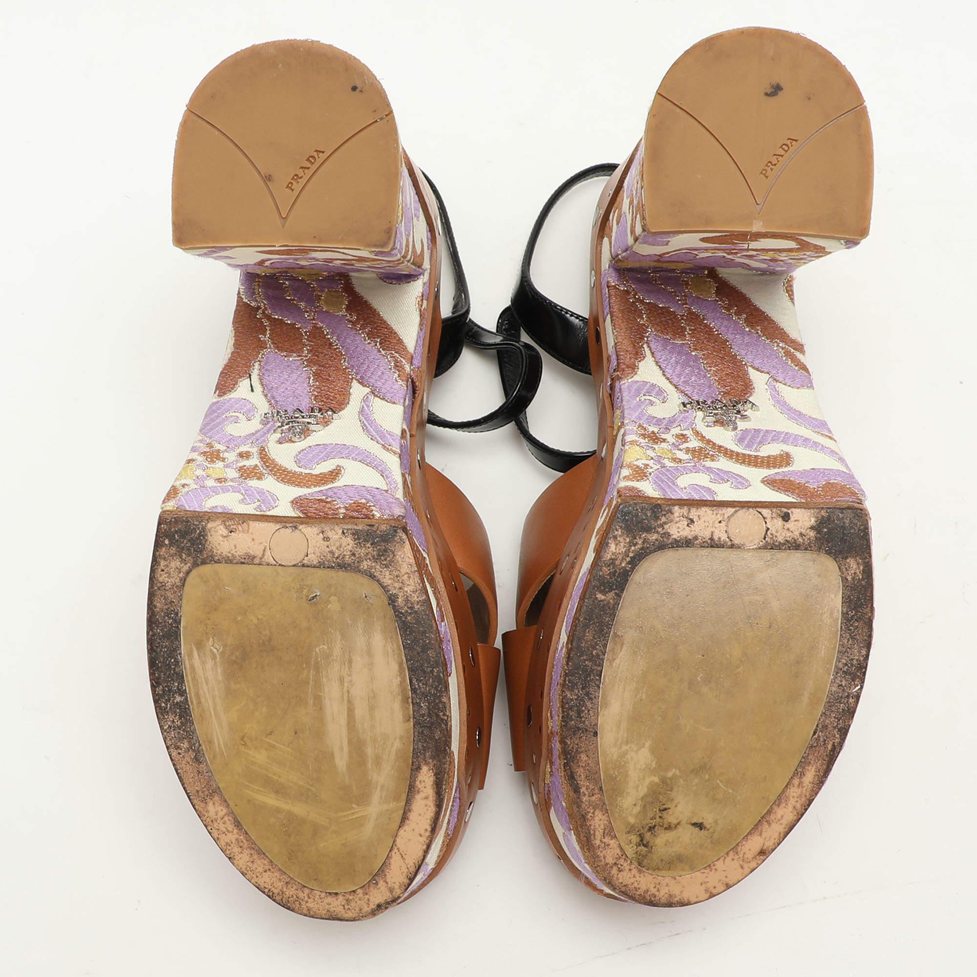 Prada Brown Leather Platform Ankle Strap Sandals Size 38.5 2