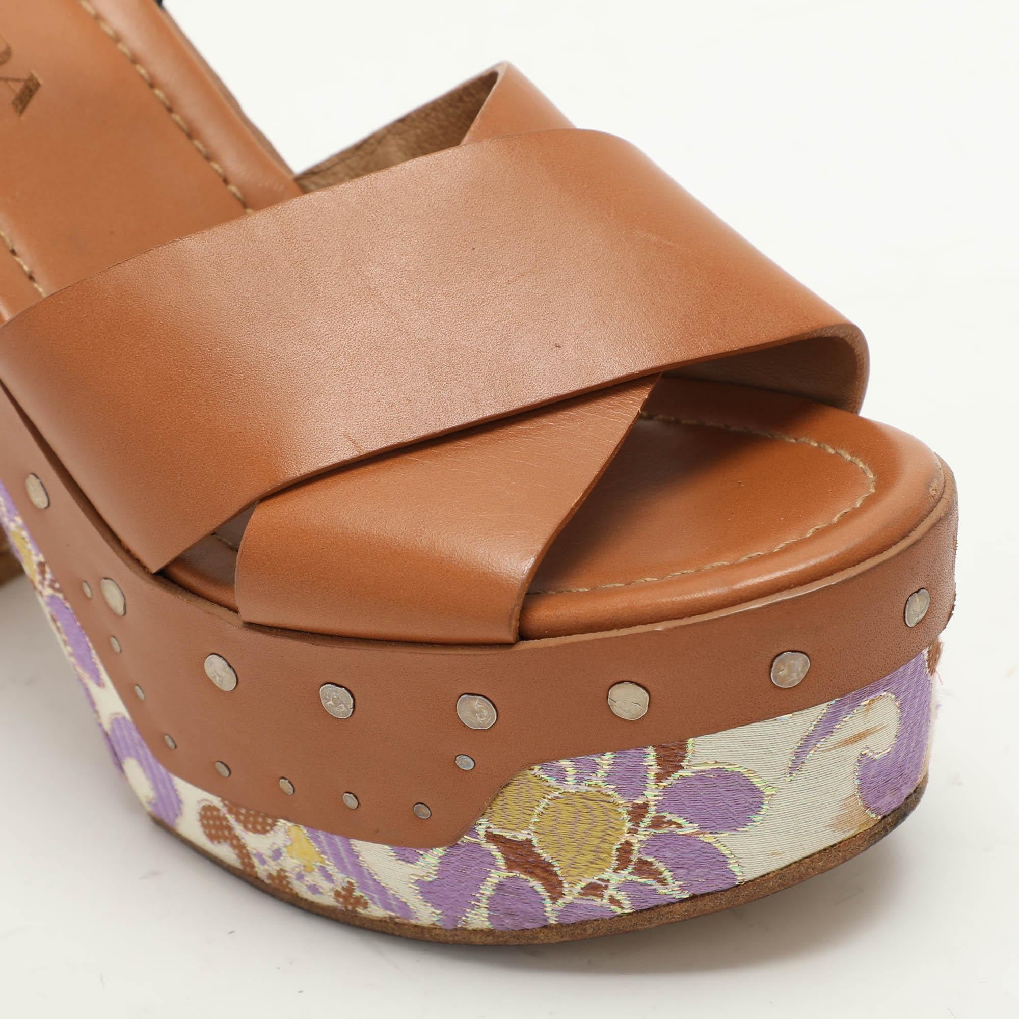 Prada Brown Leather Platform Ankle Strap Sandals Size 38.5 3
