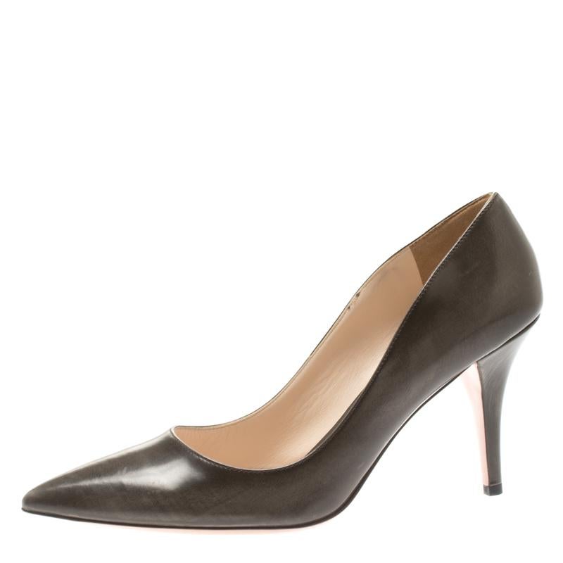 Prada Brown Leather Pointed Toe Pumps Size 39 1