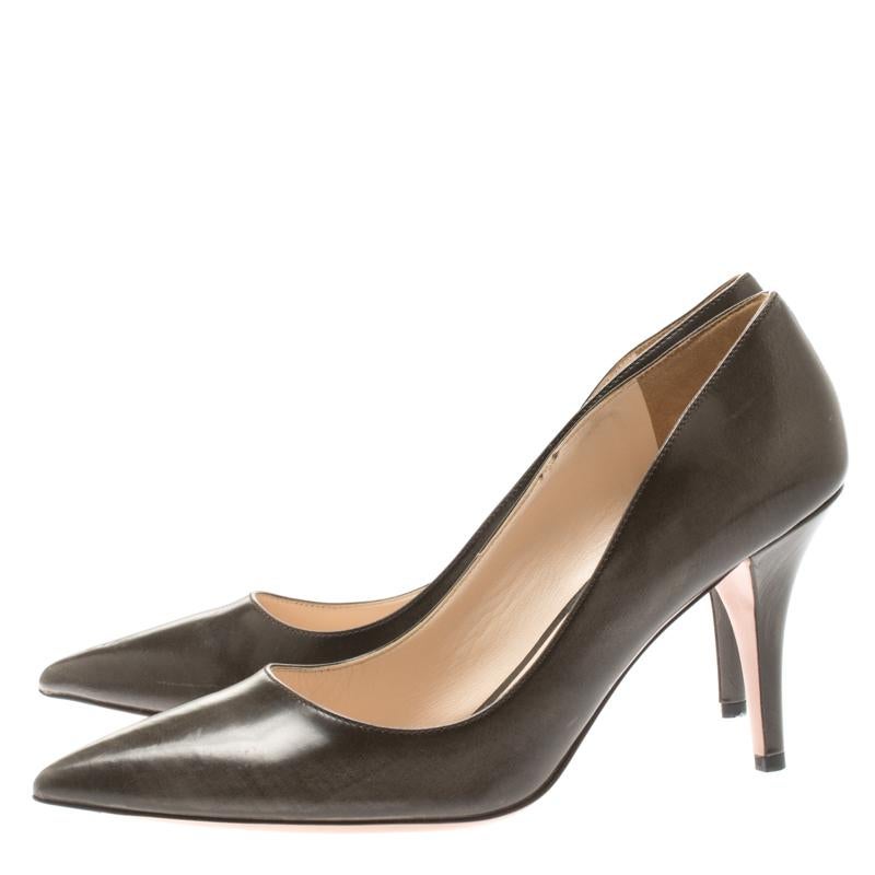 Prada Brown Leather Pointed Toe Pumps Size 39 2