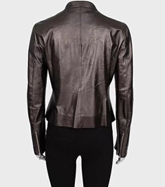 Prada Brown Leather Ruffle Jacket - Size XL (IT46)