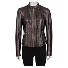 Giacca con volant in pelle marrone di Prada - Taglia XL (IT46)