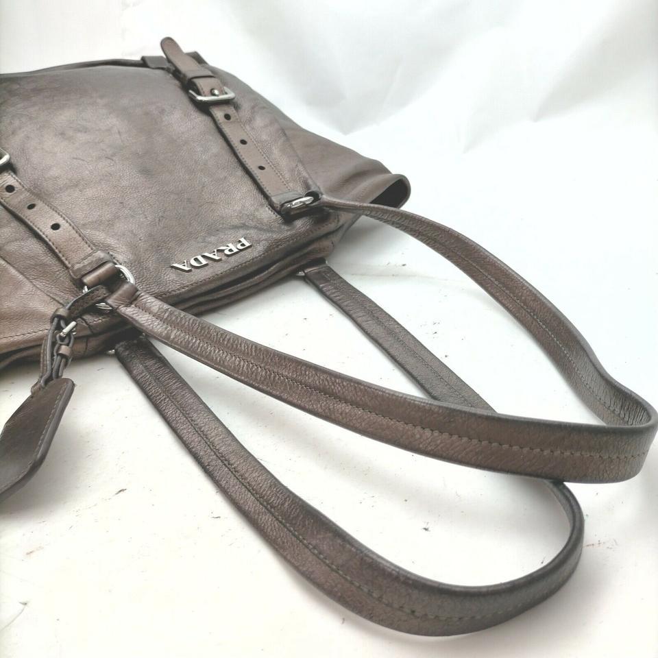 Prada Brown Leather Shopper Tote Bag 863019 For Sale 7