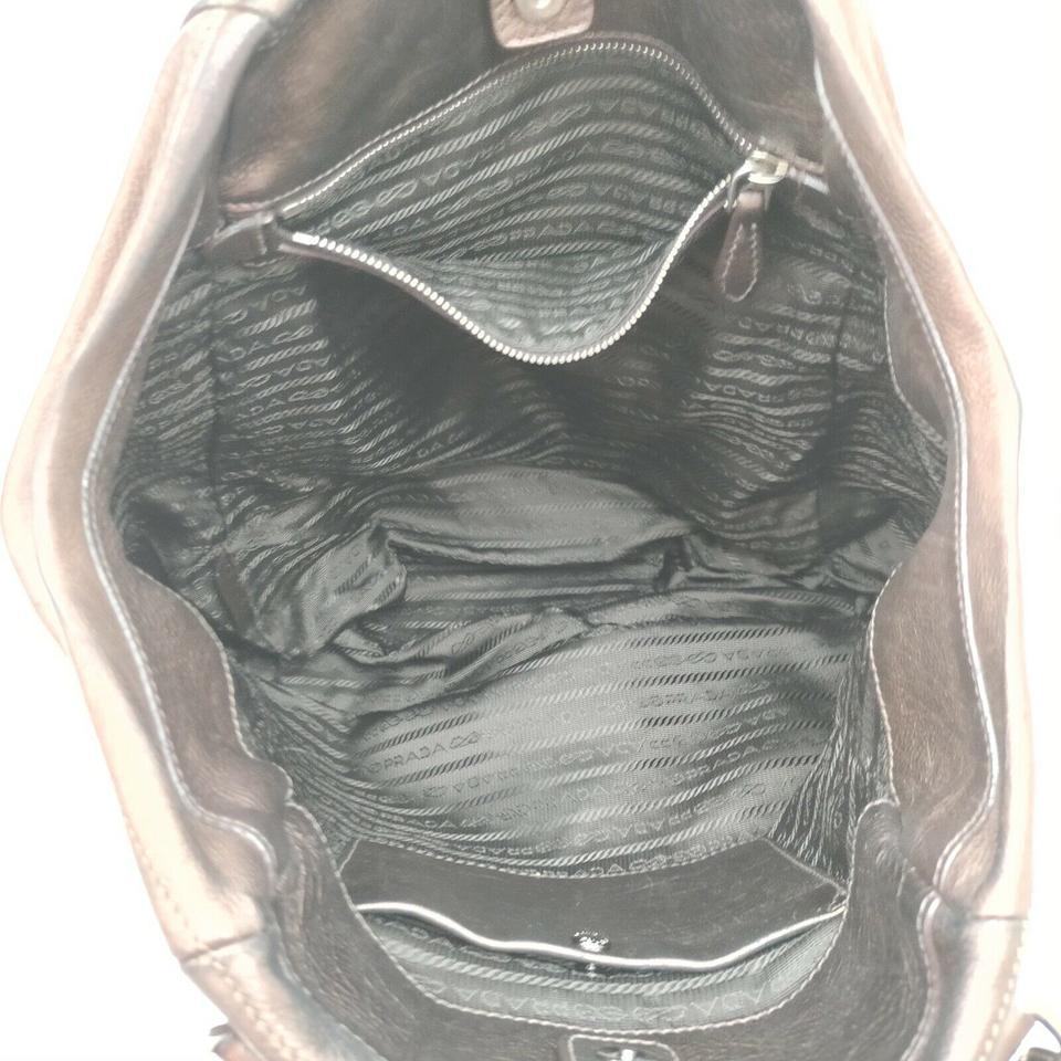 Gray Prada Brown Leather Shopper Tote Bag 863019 For Sale