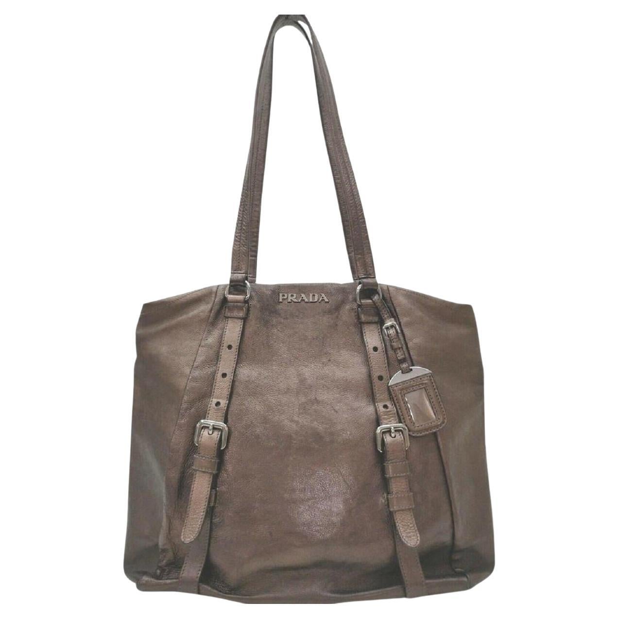 Prada Brown Leather Shopper Tote Bag 863019