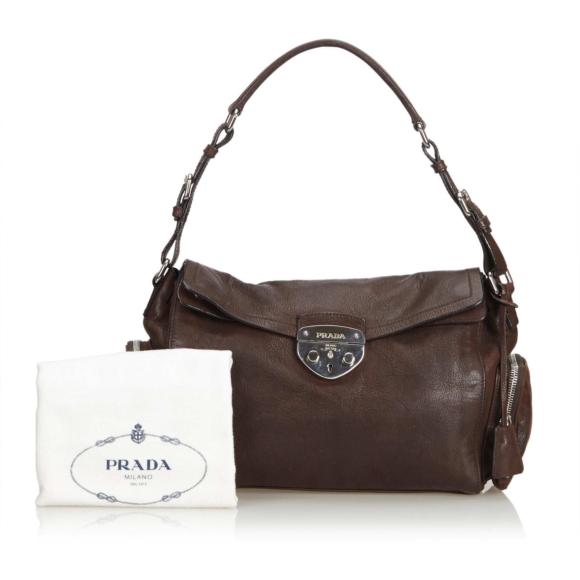 Prada Brown Leather Shoulder Bag 6