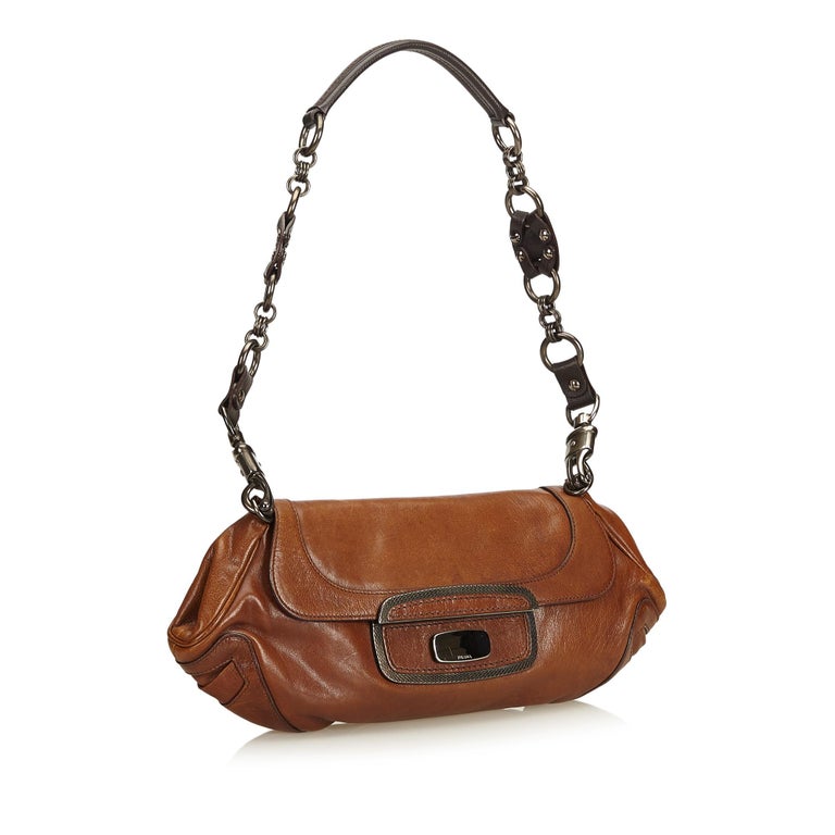 Prada Brown Leather Shoulder Bag For Sale at 1stdibs