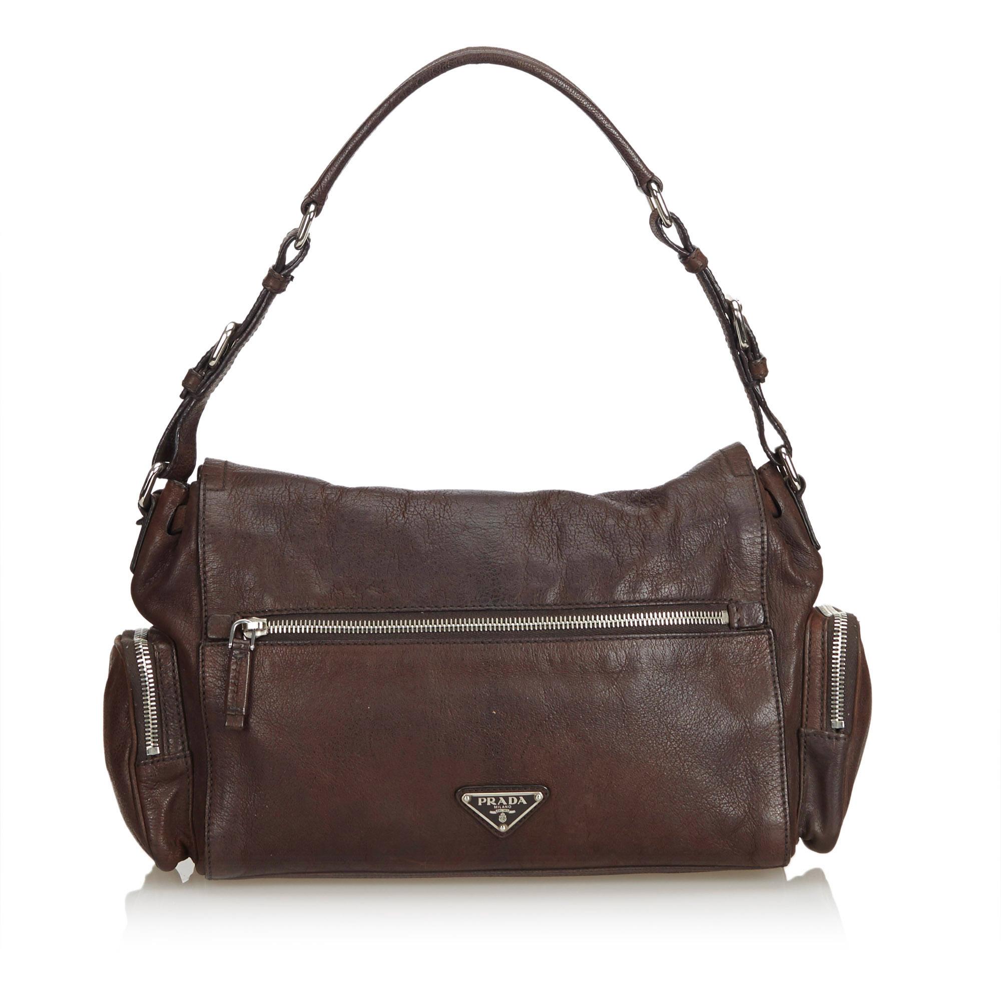 Black Prada Brown Leather Shoulder Bag