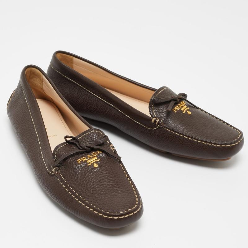 Black Prada Brown Leather Slip On Loafers Size 40