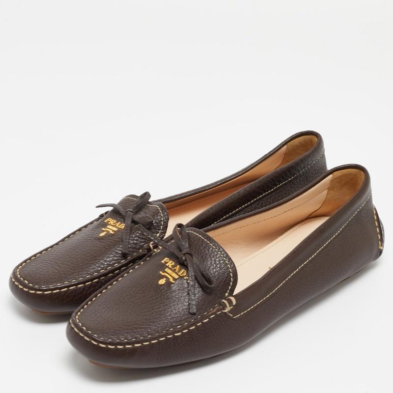 Prada Brown Leather Slip On Loafers Size 40 1