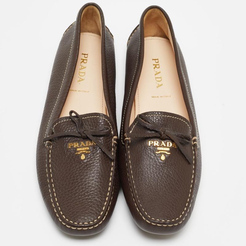 Prada Brown Leather Slip On Loafers Size 40 2