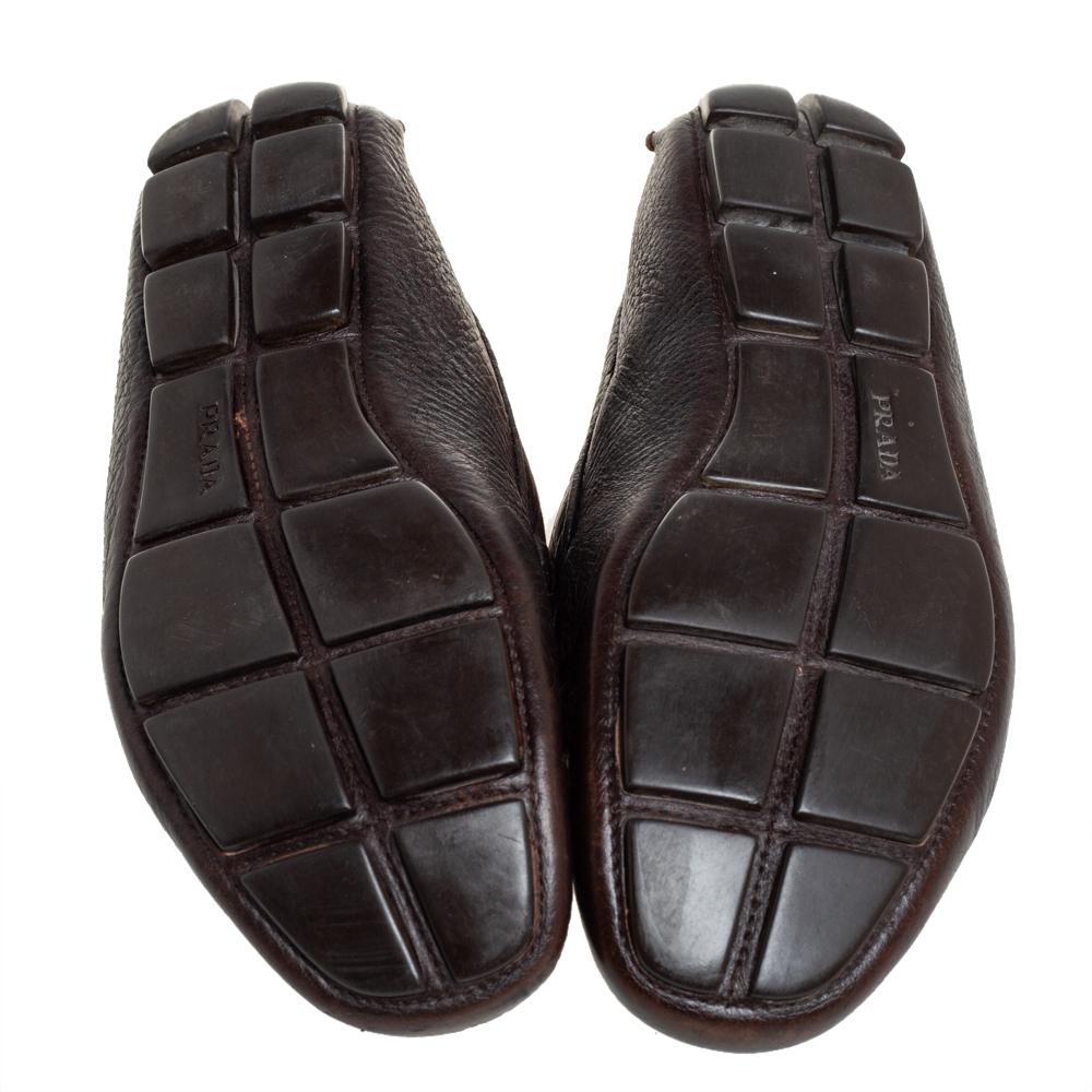 Men's Prada Brown Leather Slip On Loafers Size 41 For Sale