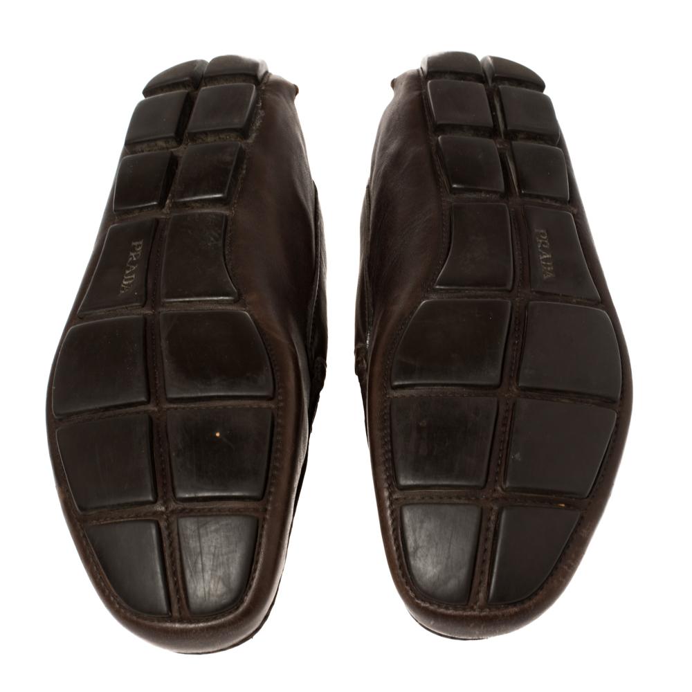 Black Prada Brown Leather Slip On Loafers Size 41.5 For Sale