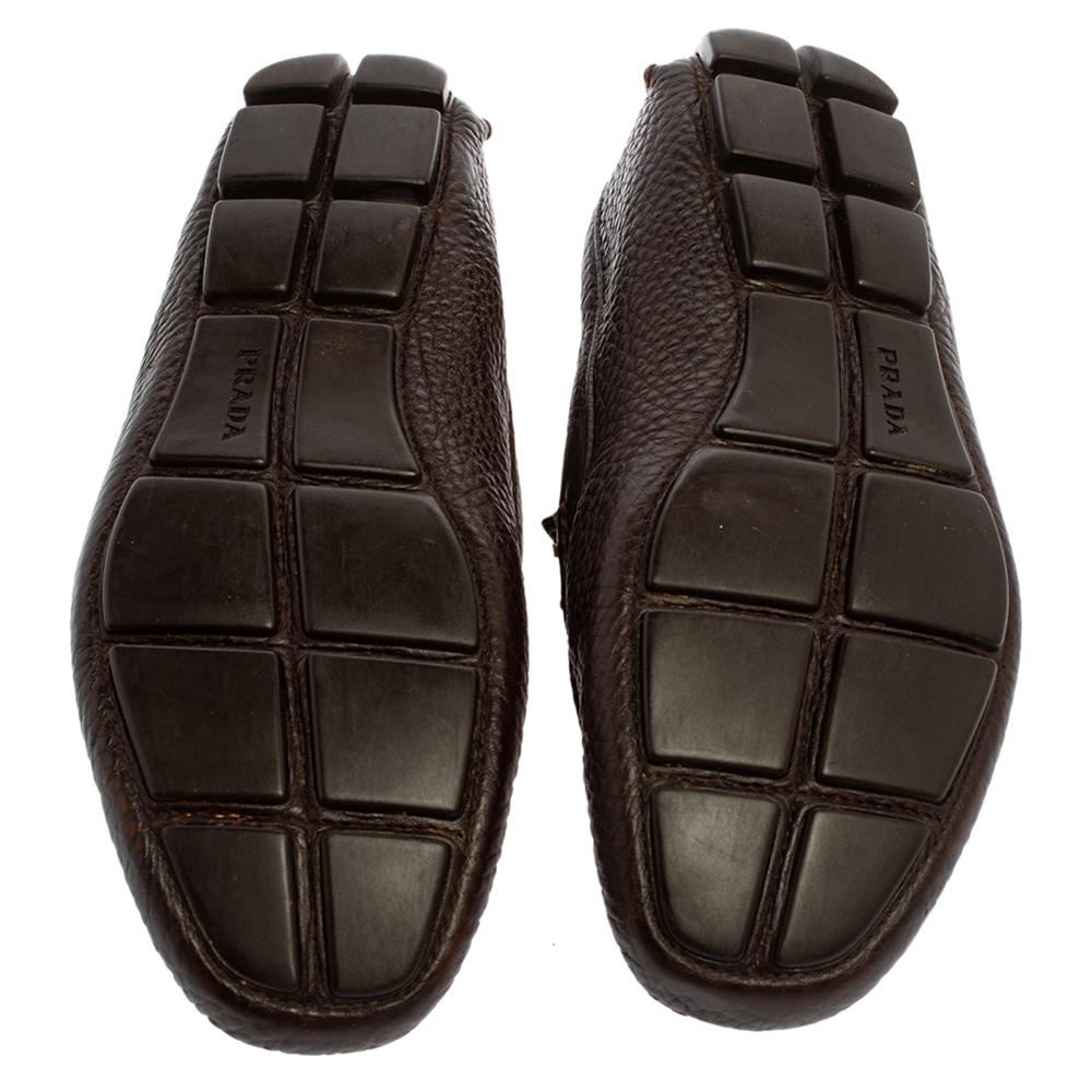 Men's Prada Brown Leather Slip On Loafers Size 41.5 For Sale