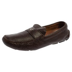 Used Prada Brown Leather Slip On Loafers Size 41.5