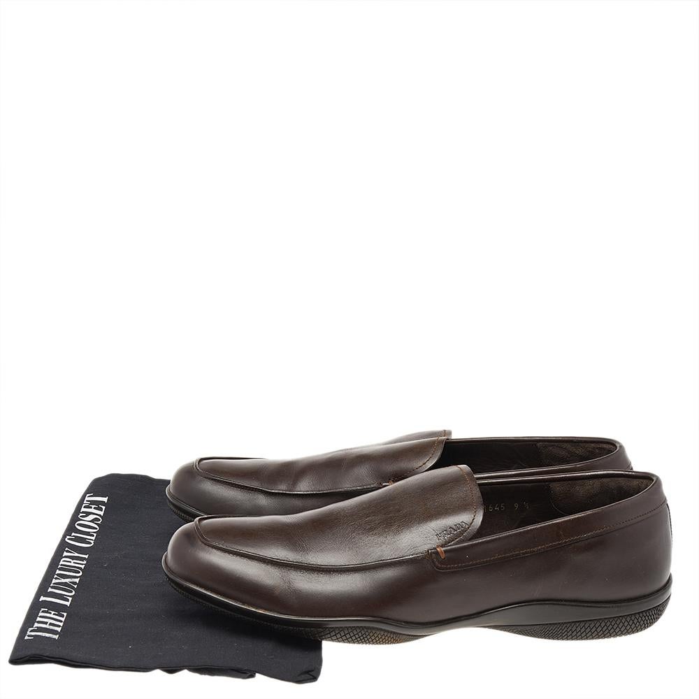 Black Prada Brown Leather Slip On Loafers Size 43.5 For Sale