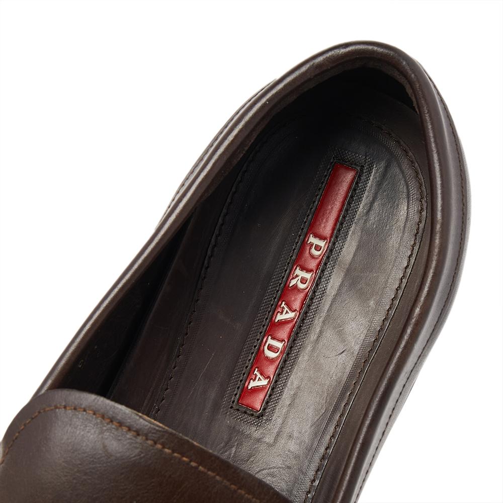 Prada Brown Leather Slip On Loafers Size 43.5 For Sale 1