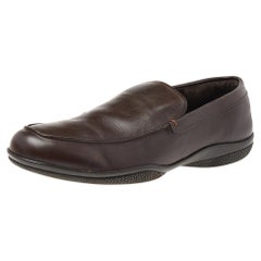 Used Prada Brown Leather Slip On Loafers Size 43.5