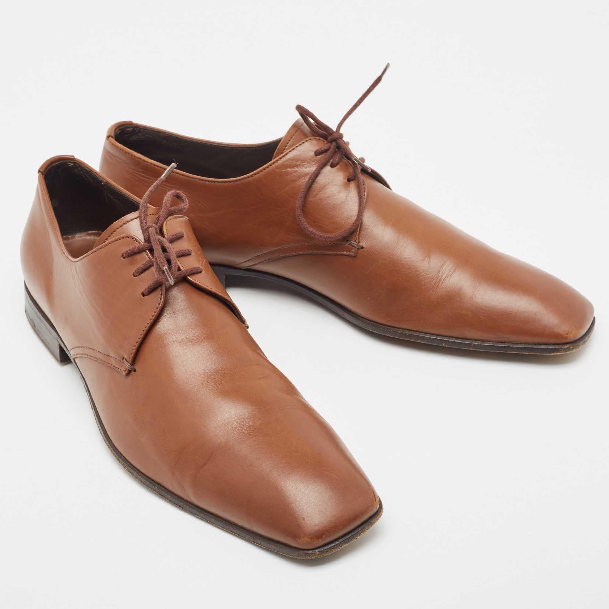 Men's Prada Brown Leather Square Toe Derby Size 41.5 For Sale