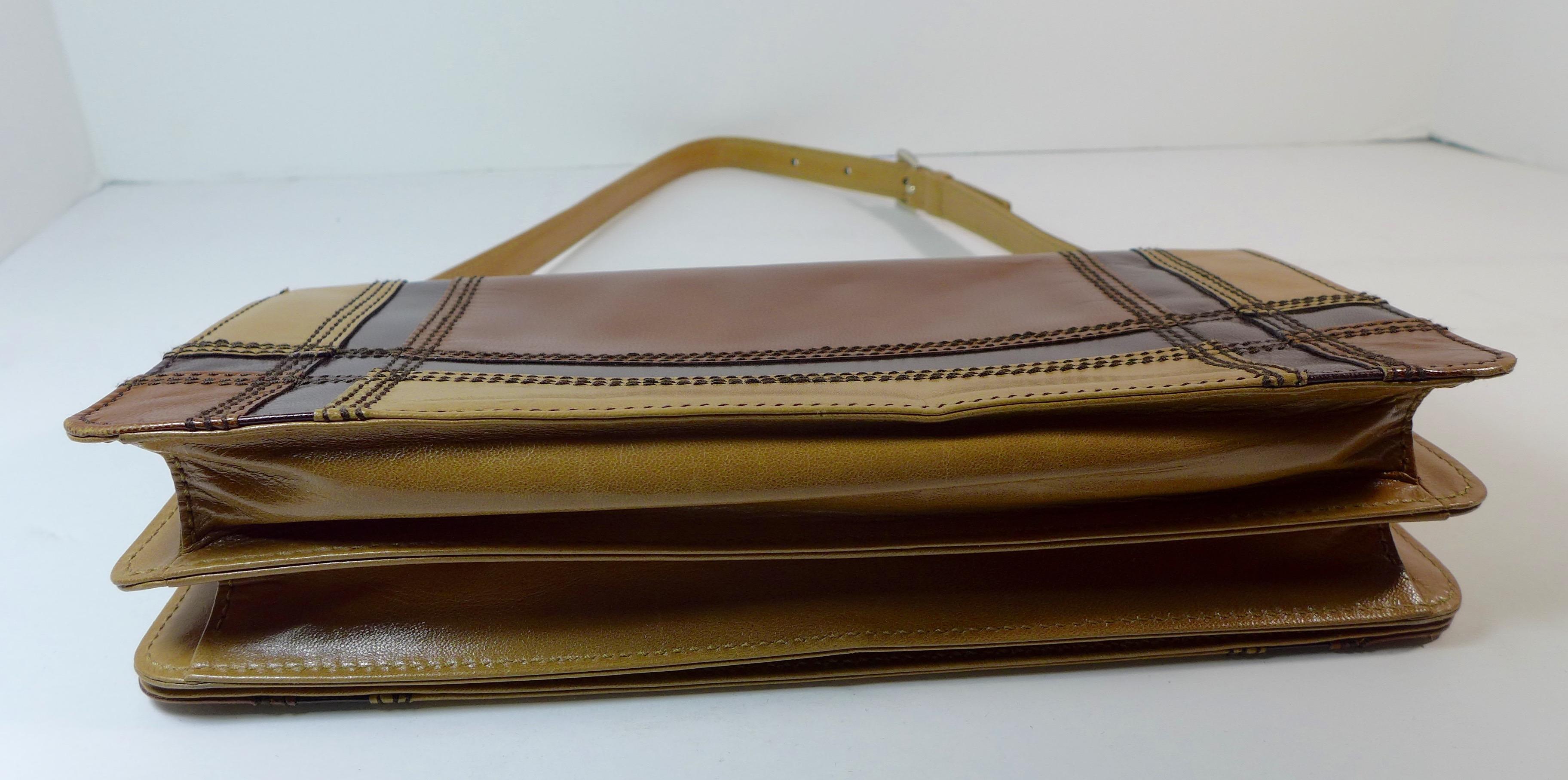 PRADA Brown Leather Stripe Handbag 2