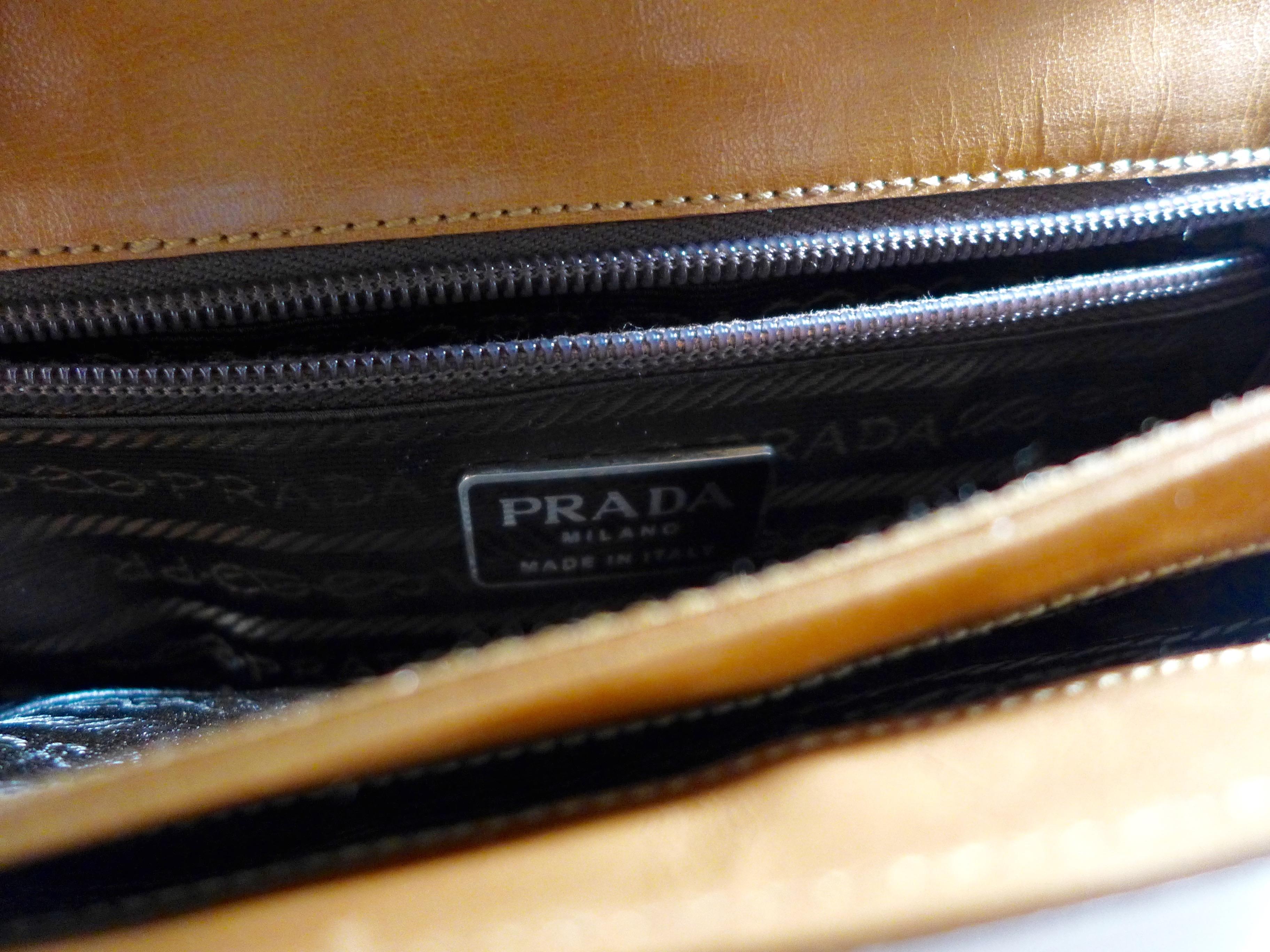 PRADA Brown Leather Stripe Handbag 4