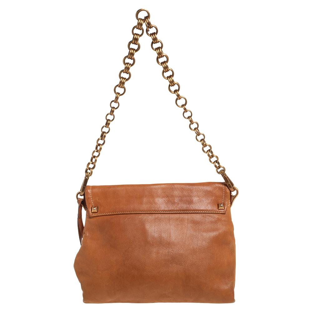 Women's Prada Brown Leather Tassel Chain Shoulder Bag