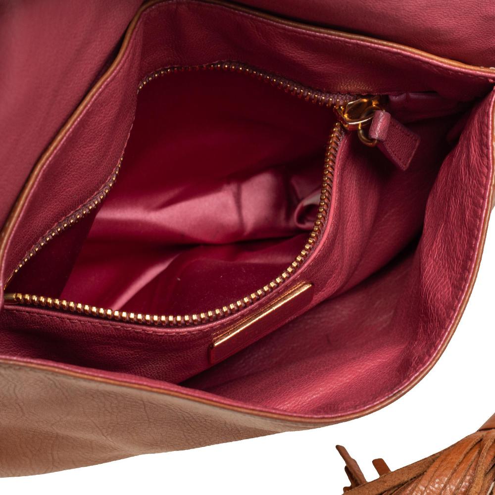 Prada Brown Leather Tassel Chain Shoulder Bag 2