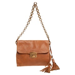 Prada Brown Leather Tassel Chain Shoulder Bag