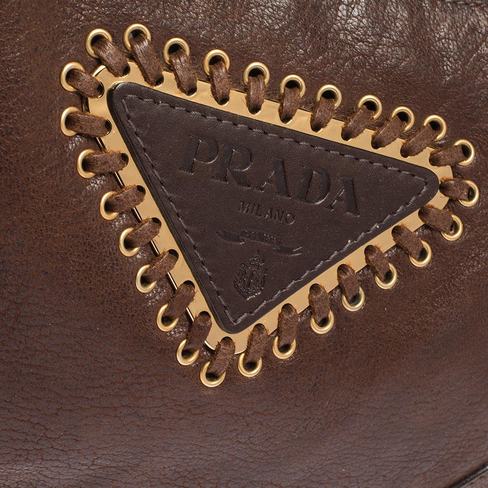 Prada Brown Leather Tassel Shoulder Bag 2