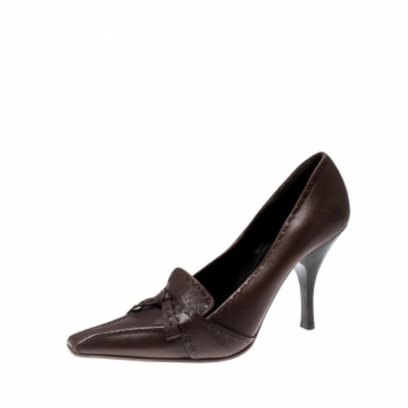 Donna Prada, pelle marrone, Stitch by Stitch, Pompe a Punta Taglia 36,5 in vendita